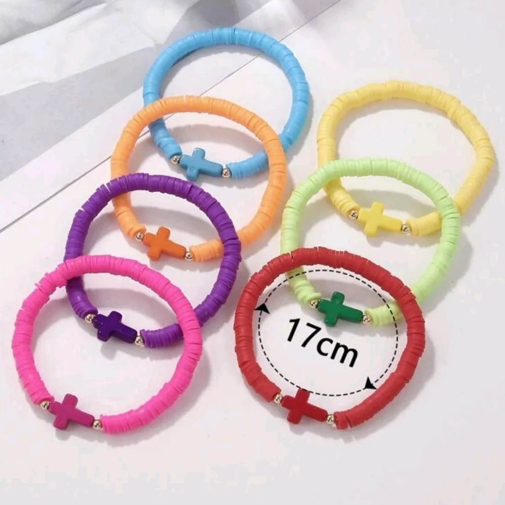 Kids Stackable Clay Beaded Bracelet with Cross-4 pcs Set